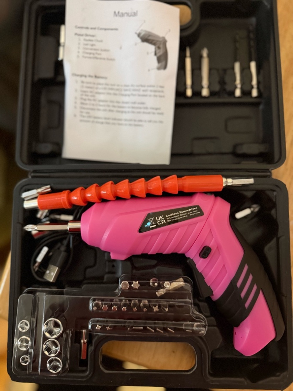 Pink Cordless Electric Screwdriver Set - Pink and Black